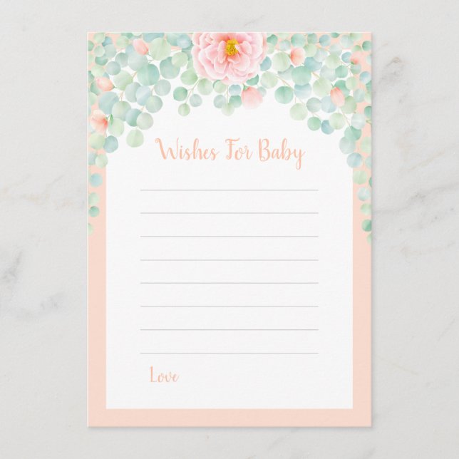 Carte Conseil Baby shower Wings Eucalyptus Floral Peach Sage (Devant)