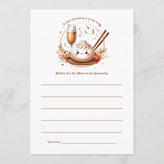Carte Conseil Bao au Thème de Four Petit Baby Shower Dumpling (Devant)