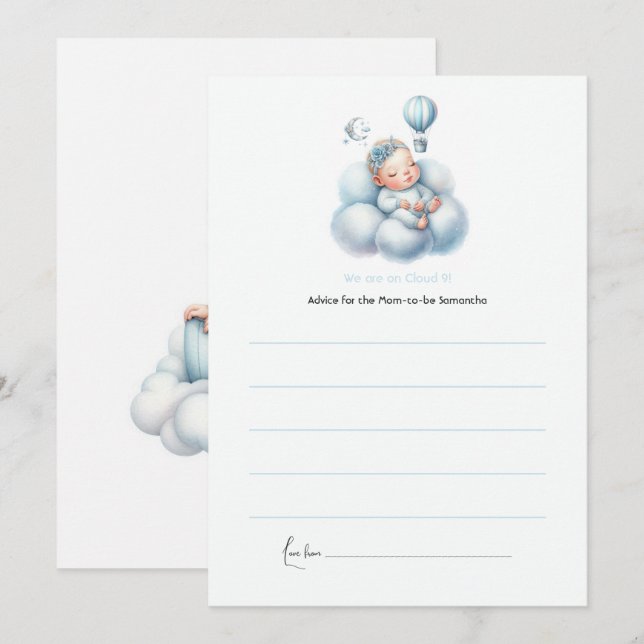 Carte Conseil Baptême Ciel 9 Bébé Montgolfière Rêveuse (Devant / Derrière)