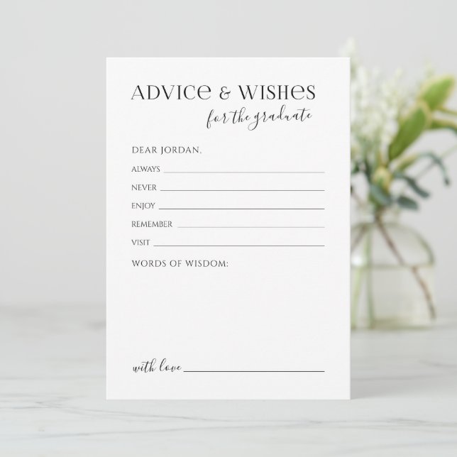 Carte Conseil Black Typography Modern Graduate advice & wishes (Debout devant)