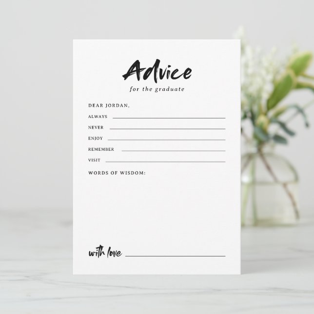 Carte Conseil Black & White Modern Script Photo Graduation (Debout devant)