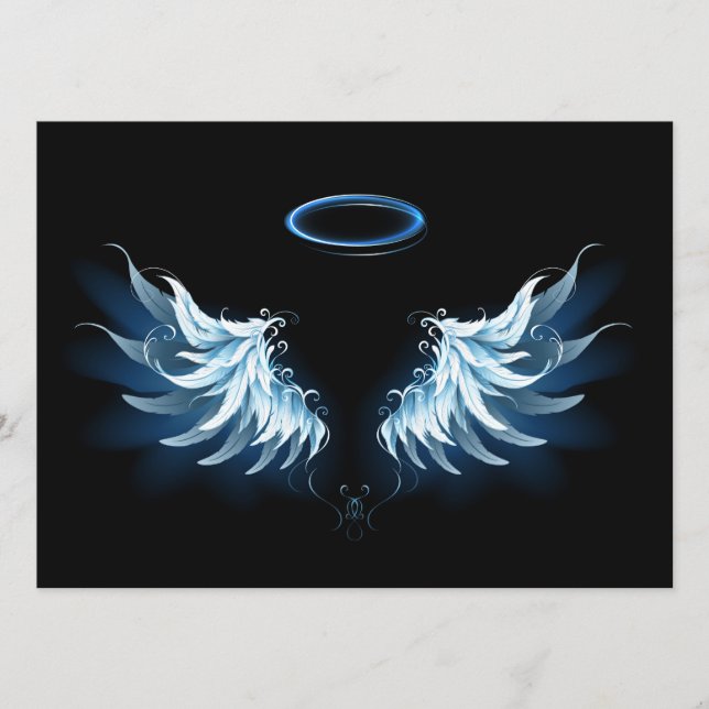 Carte Conseil Blue Glowing Angel Wings on black background (Devant)