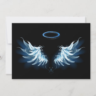 Carte Conseil Blue Glowing Angel Wings on black background