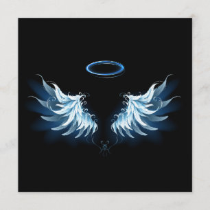 Carte Conseil Blue Glowing Angel Wings on black background