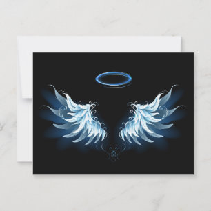 Carte Conseil Blue Glowing Angel Wings on black background