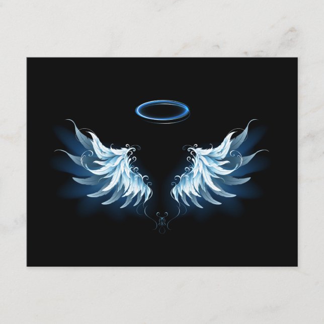 Carte Conseil Blue Glowing Angel Wings on black background (Devant)