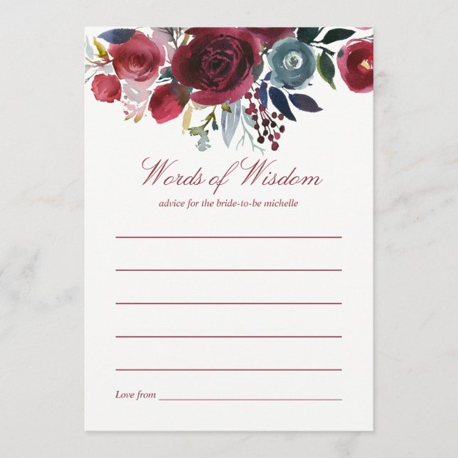 Carte Conseil Boho Chic Bourgogne et Mariage de automne d'automn (Devant)