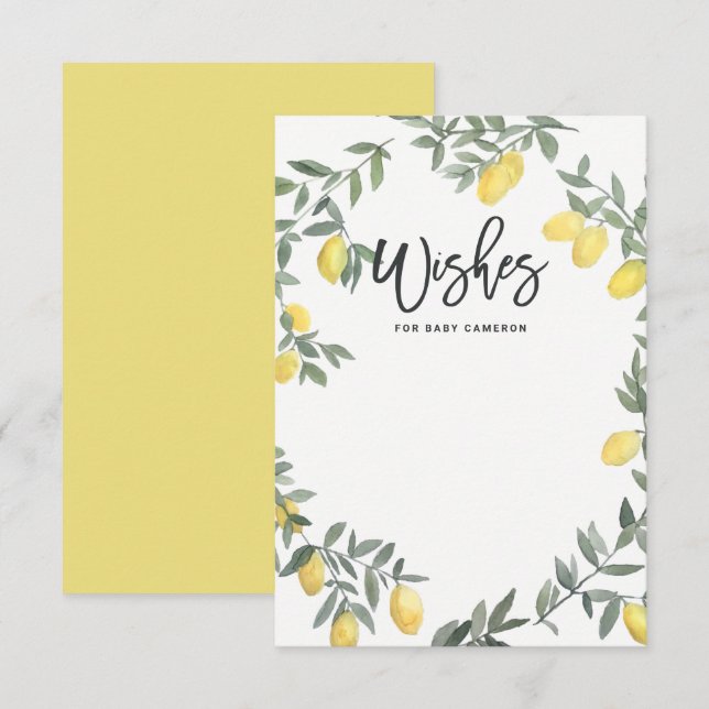 Carte Conseil Boho Watercolor Lemon Wreath Baby showers (Devant / Derrière)