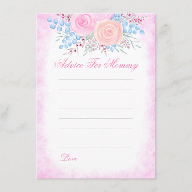 Carte Conseil Bouquet baby shower Aquarelle Rose Maman-To-Be (Devant)