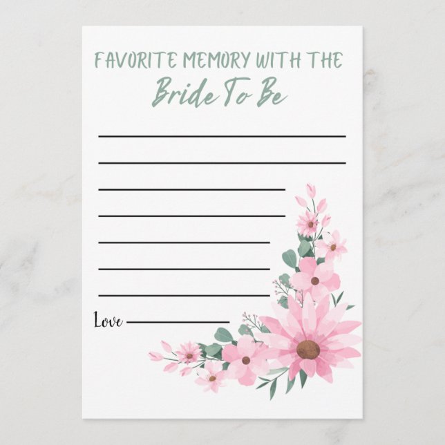 Carte Conseil Bridal Shower Favorite Memory Game Pink Flowers (Devant)