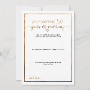 Carte Conseil Calligraphie d'or simple 50e anniversaire de Maria