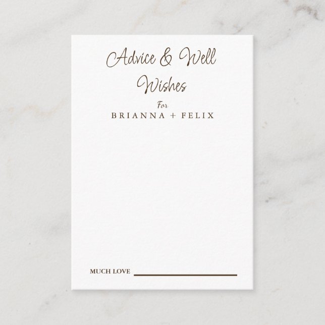 Carte Conseil Calligraphie Mariage well Wings & Advice Card (Devant)