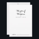 Carte Conseil Calligraphie moderne Mots Mariages de sagesse<br><div class="desc">Cette calligraphie moderne mariage mots de sagesse conseil carte est parfait pour un mariage rustique. Le design sobre et élégant présente une typographie de script classique et sophistiquée en noir et blanc. Ces cartes sont parfaites pour un mariage, une douche nuptiale, un baby shower, une fête de remise de diplômes...</div>