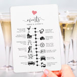 Carte Conseil Chronologie mariage avec coeur mignon, itinéraire<br><div class="desc">Cet itinéraire mariage et cette carte de bienvenue présente un petit motif cardiaque que vous pouvez changer à n'importe quelle couleur. À l'aide d'icônes pictogrammes, informez vos invités de votre itinéraire pour votre grande journée et assurez-vous que personne ne manque à votre agenda pendant toute l'événement. Avec un message de...</div>