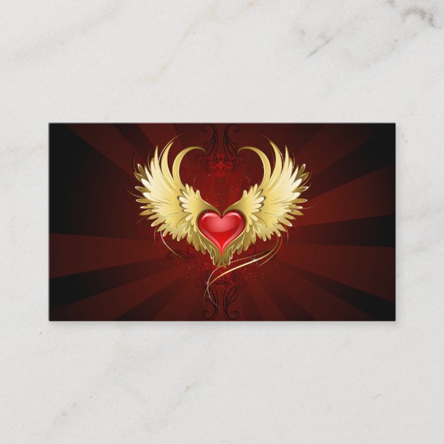 Carte Conseil Coeur rouge avec ailes d'or (Devant)