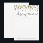 Carte Conseil Coloré Dainty Wild Paroles Mariages de sagesse<br><div class="desc">Cette dainty colorée et sauvage mariage des mots de sagesse conseil carte est parfait pour un mariage rustique. Le design est composé d'aquarelle peinte à la main, de belles fleurs sauvages roses, rousses, bleues, marines, jaunes, violettes et vertes. Ces cartes sont parfaites pour un mariage, une douche nuptiale, un baby...</div>