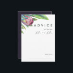 Carte Conseil Coloré Tropical Floral violet Mariage<br><div class="desc">Cette carte de conseil aux mariages floraux tropicaux et colorés est parfaite pour votre mariage de pêche à destination boho moderne vert, violet. Le design présente un élégant bouquet de verdure et de fleurs de plage classiques, dont l'eucalyptus vert sauge, le mauve et la protéa rouge, l'hibiscus rose rousse, l'oiseau...</div>