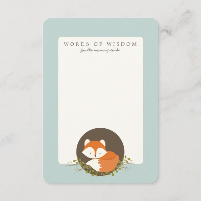 Carte Conseil Conseils de Baby shower de renard de bois doux Ins (Devant)
