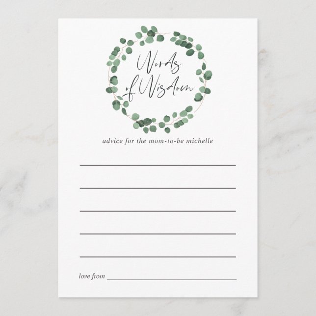 Carte Conseil Conseils de Baby Shower de verdure d'Eucalyptus (Devant)