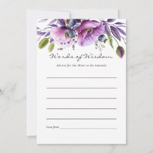 Carte Conseil Conseils de Baby Shower Floral Poppy Violet Aquare