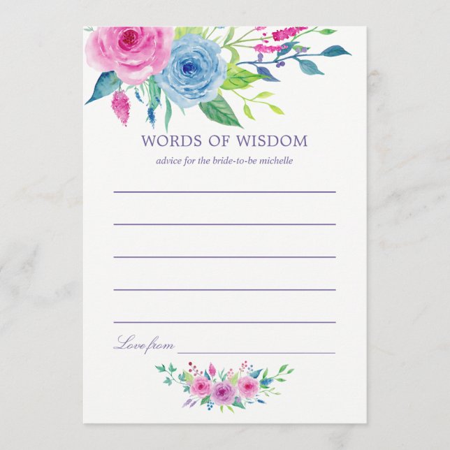 Carte Conseil Conseils de maman de mariage floral aquarelle ultr (Devant)