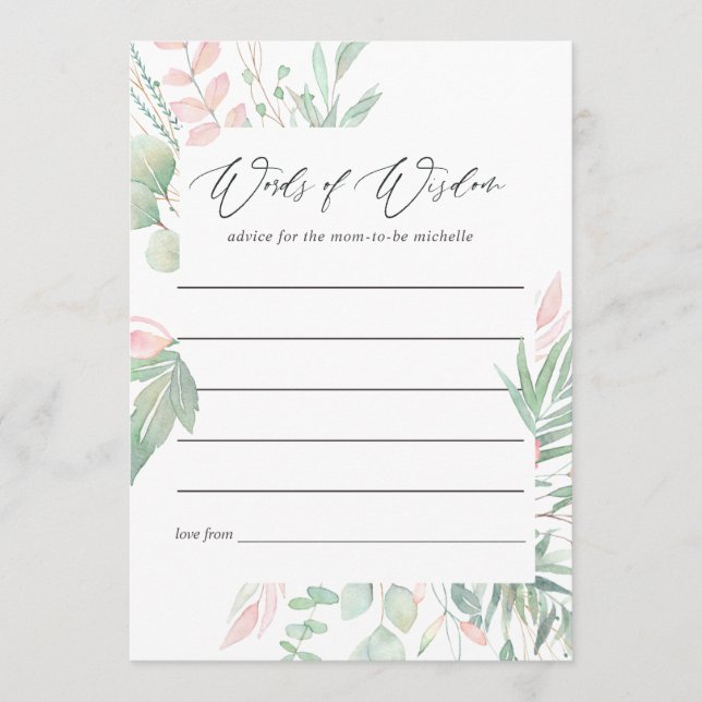 Carte Conseil Conseils de maman pour Baby Shower Pastel Blush Gr (Devant)
