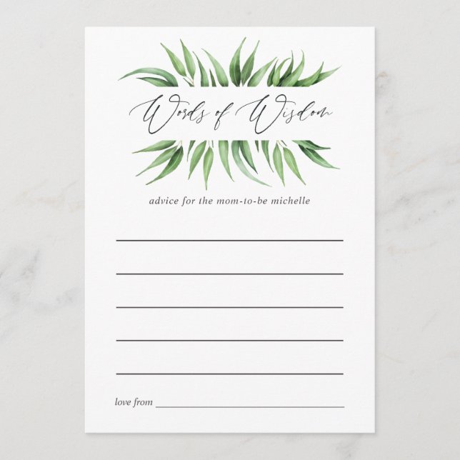 Carte Conseil Conseils de maman pour une baby shower végétale (Devant)