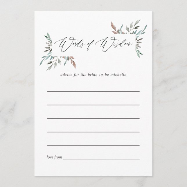 Carte Conseil Conseils de mariage d'hiver avec verdure rustique (Devant)