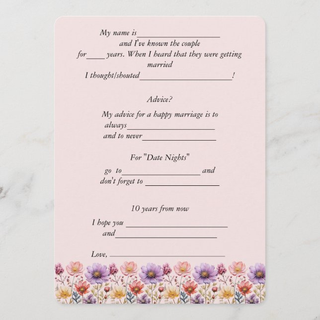 Carte Conseil Conseils de mariage Fleurs printanières Rose Viole (Dos)