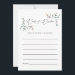 Carte Conseil Conseils de mariage hivernal avec verdure rustique<br><div class="desc">Cartes de conseils de mariage hivernal à feuilles aquarelles conçues pour être personnalisées rapidement et facilement pour la future mariée.</div>
