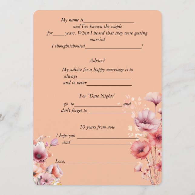 Carte Conseil Conseils de mariage Peach Fuzz Fleurs aquarelle  (Dos)
