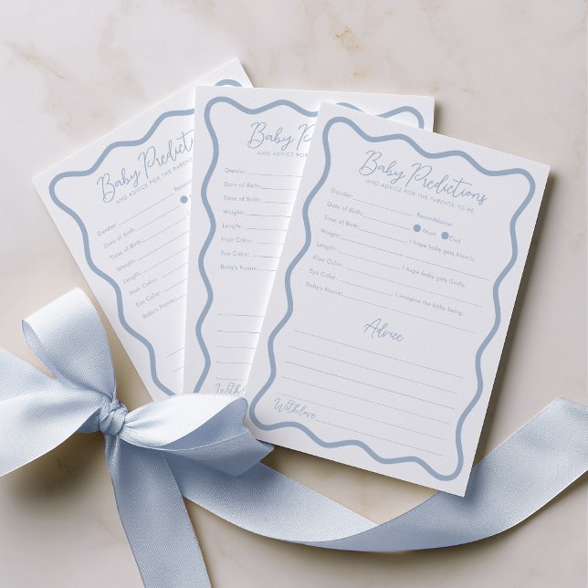 Carte Conseil Conseils de Prédictions de Bébé Jeu de Baby Shower (Blue Wavy Baby Shower Predictions and Advice cards in blue wavy design)