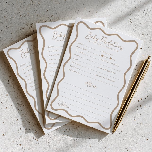 Carte Conseil Conseils de prédictions pour bébé Jeu de fête de b (Beige Baby Predictions and Advice Cards for Gender Neutral Baby Shower)