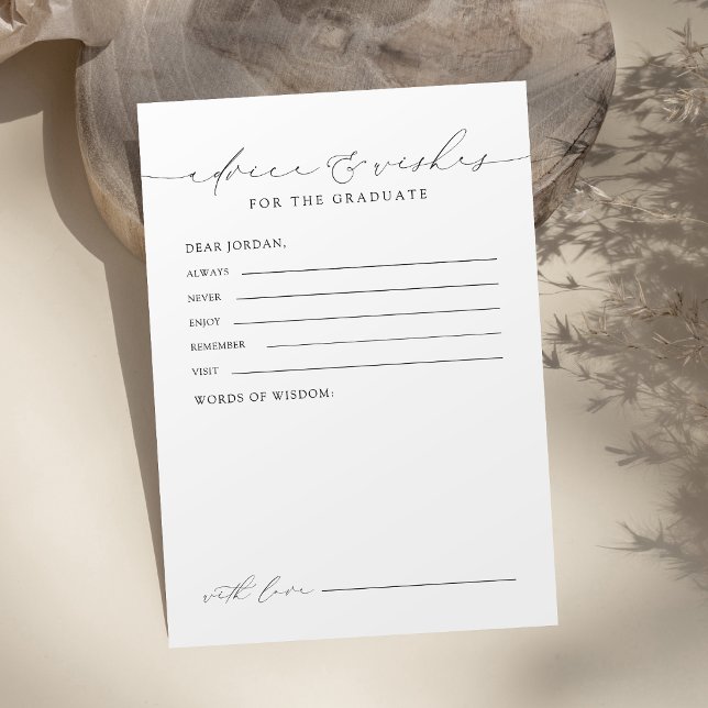 Carte Conseil Conseils et vœux de diplômé de script Chic Moderne (Modern Chic Script Graduate advice & wishes Card)