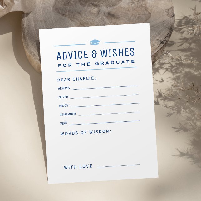 Carte Conseil Conseils et vœux de typographie moderne bleue pour (Blue Modern Typography Graduate advice & wishes Card)