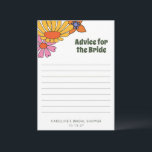 Carte Conseil Conseils Fleuraux Groovy Personnalisés Pour La Mar<br><div class="desc">Offrez à la future mariée des conseils funky avec notre carte de conseils floraux bohèmes personnalisés des années 70 pour la mariée ! Cette carte d'inspiration rétro présente des motifs floraux vibrants qui capturent l'essence libre et spirituelle des années 70. Parfaite pour une fête de mariage bohème, elle permet aux...</div>