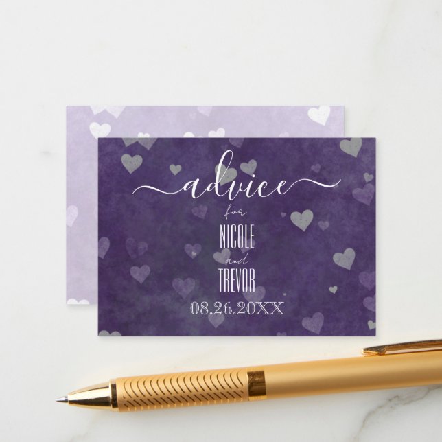 Carte Conseil Créez votre propre coeur violet Bokeh (Devant/Arrière en situation)