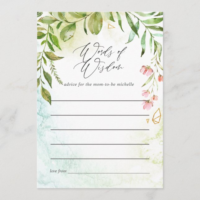 Carte Conseil Cristal de mariage à la verdure aquarelle (Devant)