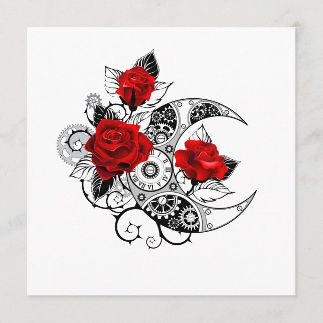 Carte Conseil Croissant mécanique avec roses rouges (Devant)