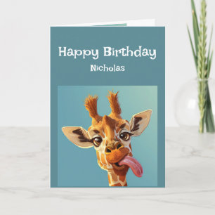 Carte Conseil d'anniversaire amusant Giraffe Sticking To
