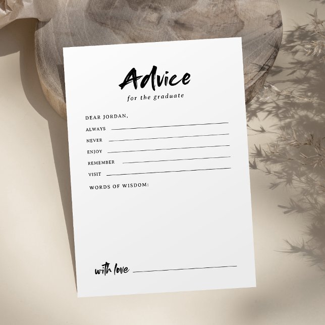 Carte Conseil Diplôme de photo de script moderne noir et blanc (Black & White Modern Script Photo Graduation Advice Card)