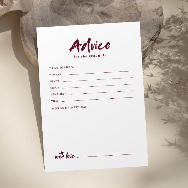 Carte Conseil Diplôme Écriture au Pinceau Moderne Simple Marron (Maroon Simple Modern Brush Script Graduation Advice Card)