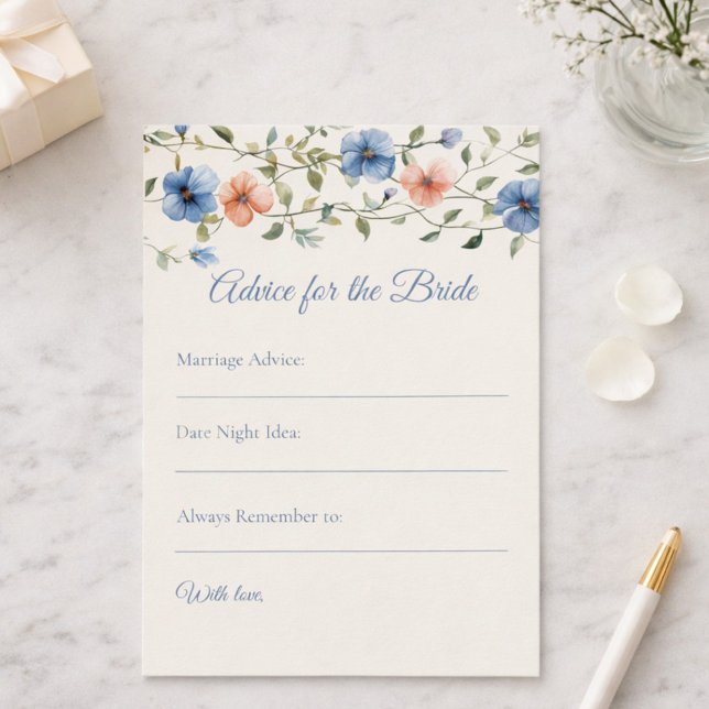 Carte Conseil Douche de Mariée Bleu Poussiéreux Floral Aquarelle (Créateur téléchargé)