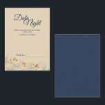 Carte Conseil Dusty Blue Autumn Boho Date Night Advice Card<br><div class="desc">Cette Dusty Blue Autumn Boho carte de conseil de mariage date nuit combine une ambiance antique avec un look rétro bohème fleur sauvage. Les élégants fleurs sauvages beiges neutres, en plus de l'arrière - plan bleu poussiéreux, marine, avec sa typographie calligraphique classe, permettent un thème formel mais sauvage et fleuri,...</div>
