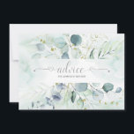 Carte Conseil Dusty Blue Sage Green Eucalyptus Botaniques<br><div class="desc">Belle aquarelle bleu poussiéreux et sauge vert eucalyptus botaniques cartes conseils pour la mariée et le marié. Le mot "conseil" est fait dans une police manuscrite élaborée qui a de minuscules coeurs à chaque extrémité du mot. Personnalisez avec vos propres informations.</div>