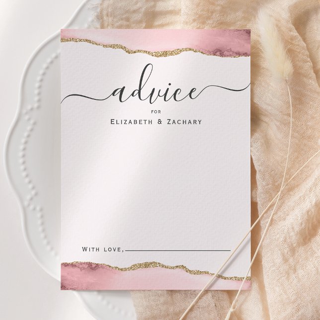 Carte Conseil Elegant Agate Blush Pink Gold Wedding (Créateur téléchargé)