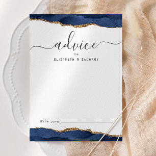 Carte Conseil Élégant Aquarelle Agate Bleu Nuit Or Mariage