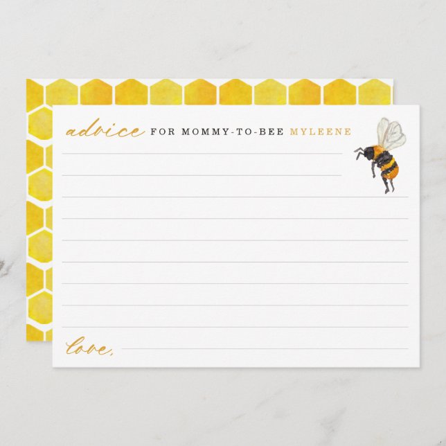 Carte Conseil Elegant Bee and Honeycomb Baby shower Conseils (Devant / Derrière)