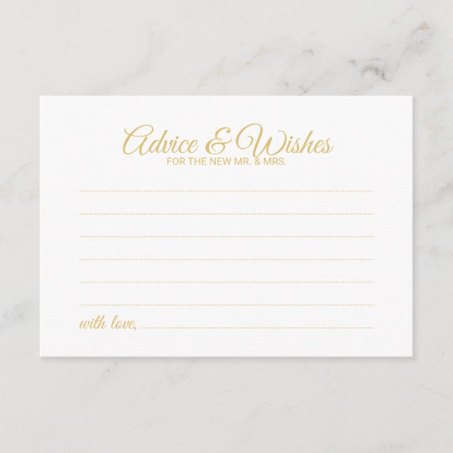 Carte Conseil Elegant Mariage de script or Conseils et Wish Card (Devant)