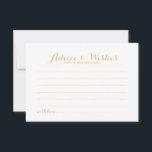 Carte Conseil Elegant Mariage de script or Conseils et Wish Card<br><div class="desc">Ajoutez une touche personnelle à votre mariage avec un élégant conseil de mariage et une carte de voeux. Cette carte de conseil comprend titre en or moderne élégant style de police calligraphie et détails en or sans serif style de police sur arrière - plan blanc. Parfait pour mariage, baby shower,...</div>